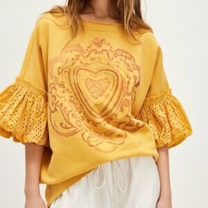 NWT Free People Doily Sweatshirt Mustard Size XL